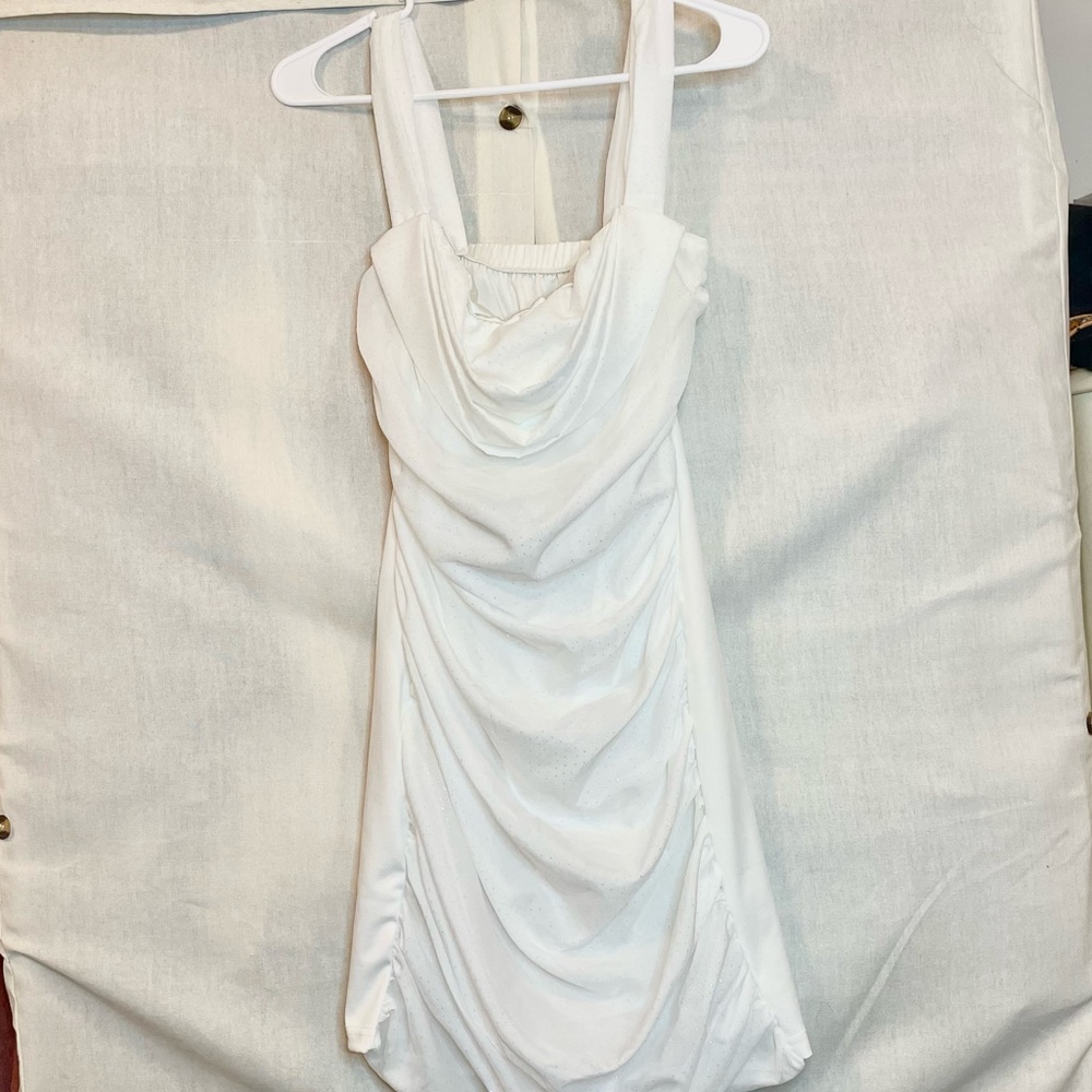 White off shoulder elegant white dress with shine and glitter